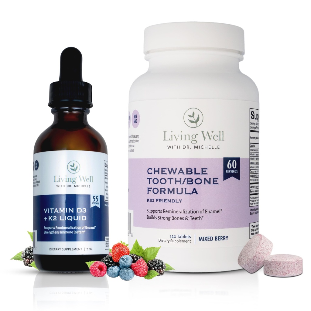 Kids Tooth & Bone Support Bundle | Chewable Calcium + D3 K2 & Liquid Vitamin D Supplement | Dentist-Developed | Strong Teeth, Enamel & Bone Health for Kids | Fluoride-Free, Non-GMO, Gluten-Free