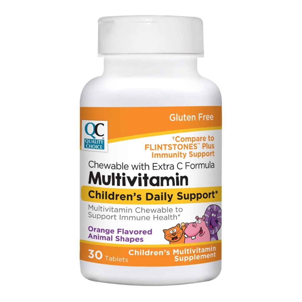 Qualität Wahl, Kaubare Tier geformt Kinder Multivitamin mit extra Vitamin C, Kinder täglicher Support Orange Flavored Multivitamin Immun Health Supplement, 30 Count Bottle