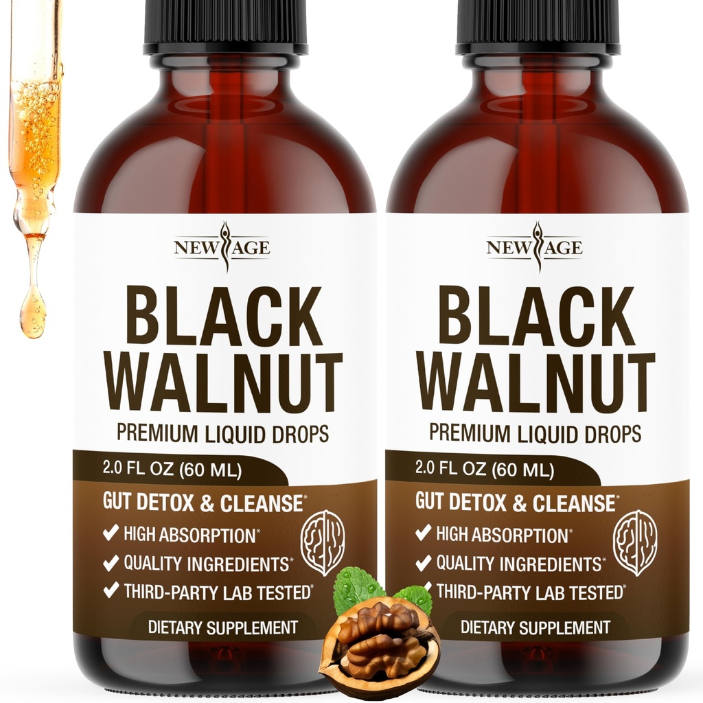 NEW AGE Black Walnut Liquid Drops – Black Walnut Extract - Cleanse – Vegan, Non-GMO, Gluten-Free & Alcohol-Free – 4 oz