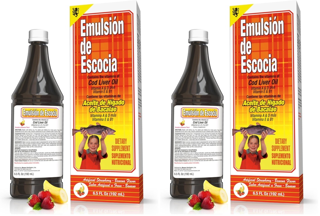 EMULSION DE ESCOCIA Erdbeere/Banana 6.5 Oz. Kabeljauöl (Pack mit 2)