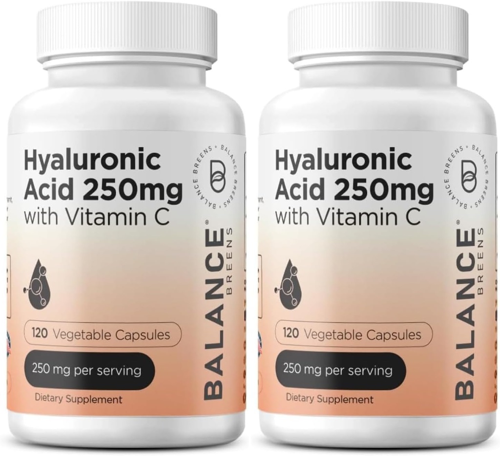 Integratore di acido ialuronico puro 250mg con vitamina C 50mg, 120 capsule vegane - Idratazione della pelle per luce naturale, capelli, unghie, formula di salute comune di Bone e