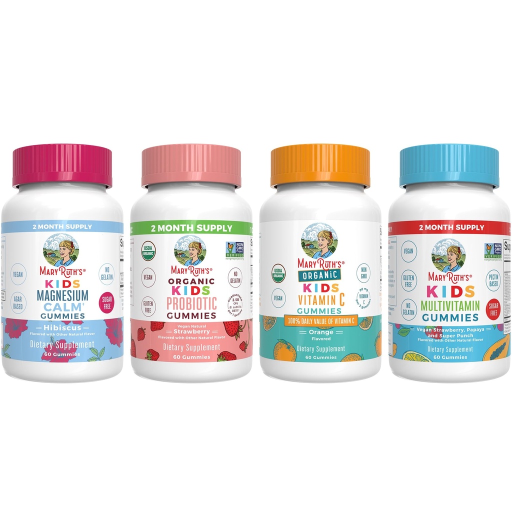 MaryRuth Organics Multivitamin, Probiotico, Magnesio Calma, e Vitamina C Gummies per bambini | Clean Label Project Verified® | Vitamine per il supporto immunitario &amp; Salute complessiva | Vegan, Non OGM, Gluten Free