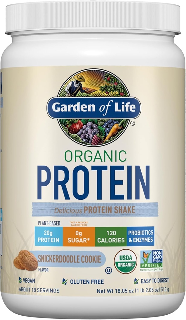 Jardin de la vie Poudre de protéines végétales - Snickerdoodle Cookie - 20g Protéines végétales, BCAA, probiotiques et enzymes digestives - Sans gluten, sans OGM