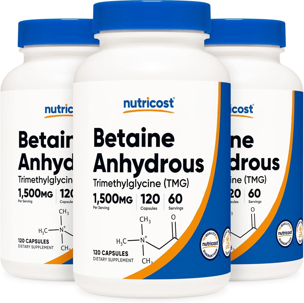 Nutricost Betaine Anidra Caps 1500mg, 60 Serve per Bottiglia (3 Bottiglie)