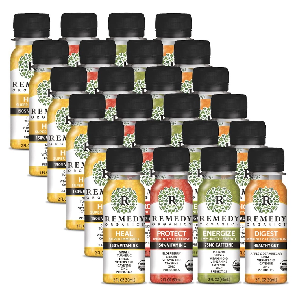 Remedy Organics Immunity Plus Shot, Variety 24-Pack | Boost Energy, Brain Function, Detoxification, and Metabolism | Certified-Organic Ingredients