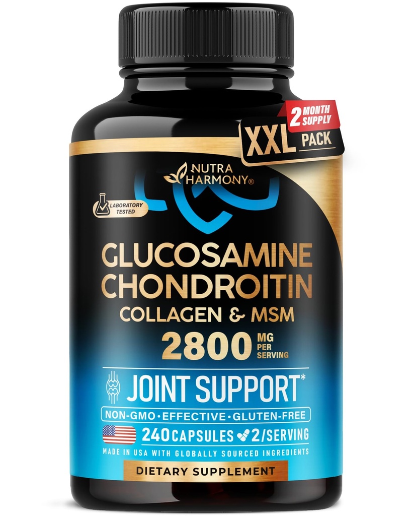 Glucosamina Chondroitin MSM Collagen | Supporto congiunto Supplemento 2800 mg | Made in USA | FSA Approved Product Items | Flessibilità Nutritional Vitamins | for Men & Women, 240 Capsule