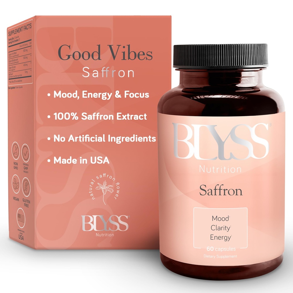 Saffron Supplements – Saffron Extract Pillen für Damen – Unterstützung Mood, Energy Boost, PMS, Mental Clarity & Metabolism - Non-GMO, Gluten Free, 60 Vegan Capsules