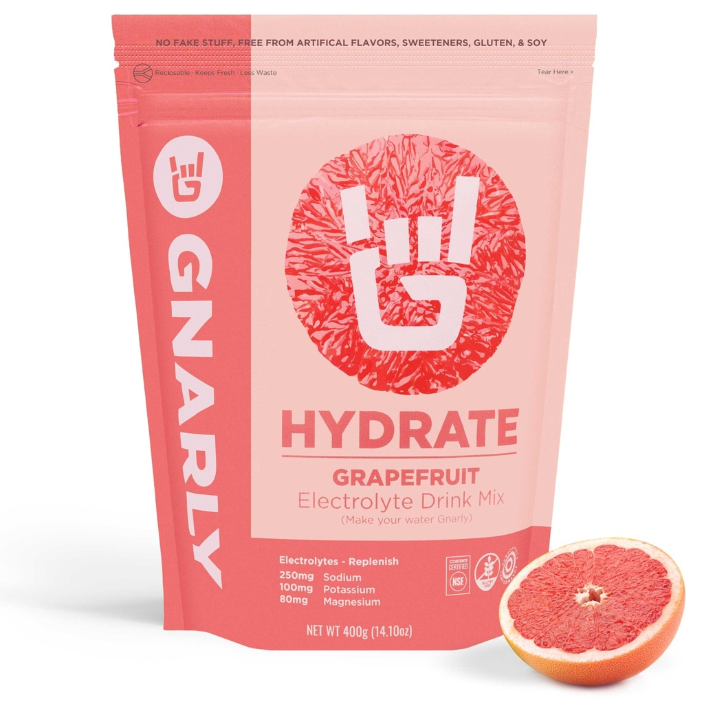 Gnarly Nutrition Hydrate Electrolyte Powder – Ruby Red Grapefruit Exercise Drink Mix – NSF Contents Certified – Electrolyte Solution, Performance & Recovery – Ruby Red Grapefruit, 14.10 oz