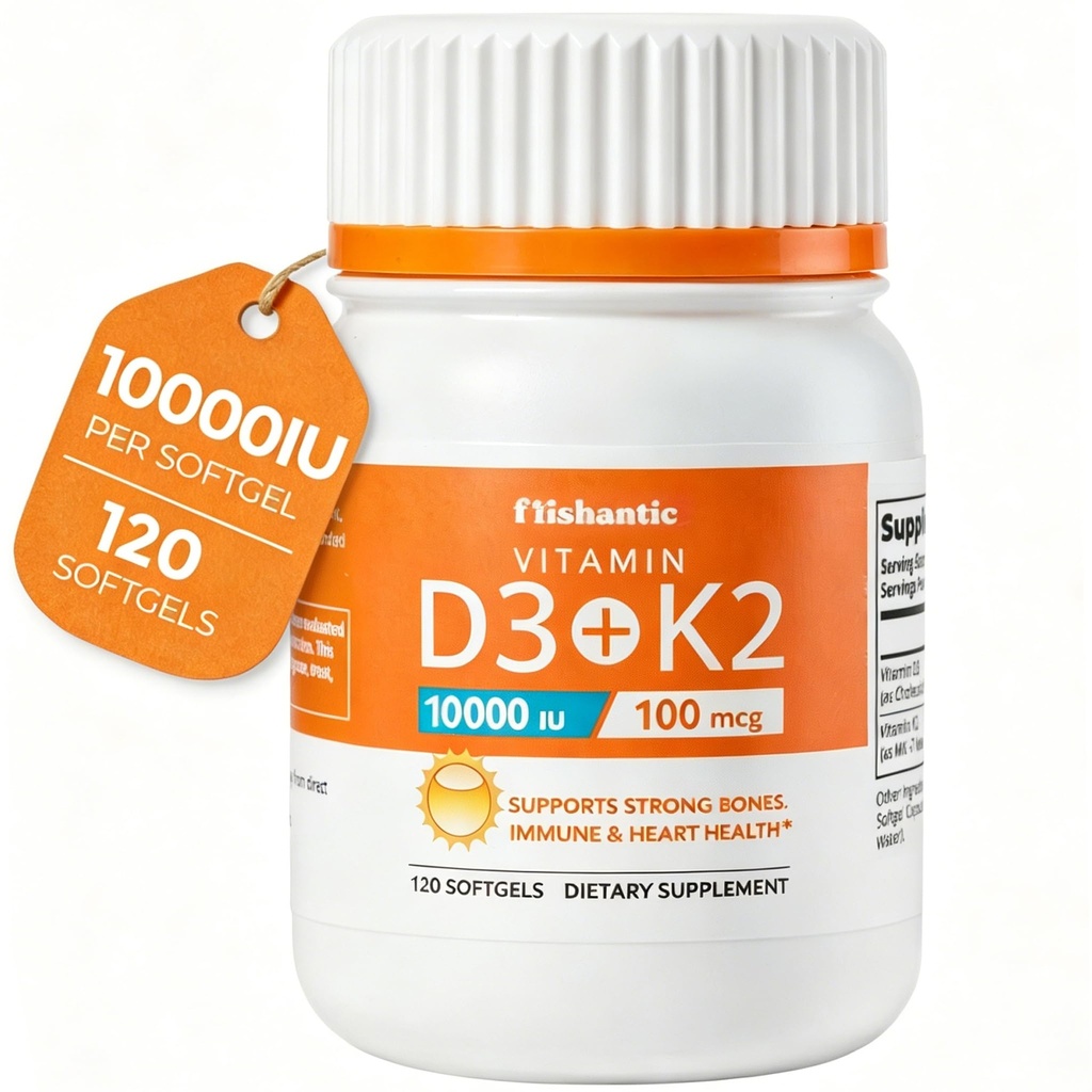 Vitamin D3 K2 10000IU 100mcg MK-7 - High-Potency Multi-Supplement for Bone, Immune & Heart Health Support, Gluten Free Non-GMO Keto-Friendly Softgels, 120 Count (4-Month Supply)