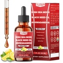 12in1 Sea Moss Drops with Black Seed Oil, Ashwagandha, Bladderwrack, Burdock Root, Elderberry, Spirulina, Shilajit, Bromelain, Turmeric & More - 30 Days Supply - 1FL Oz