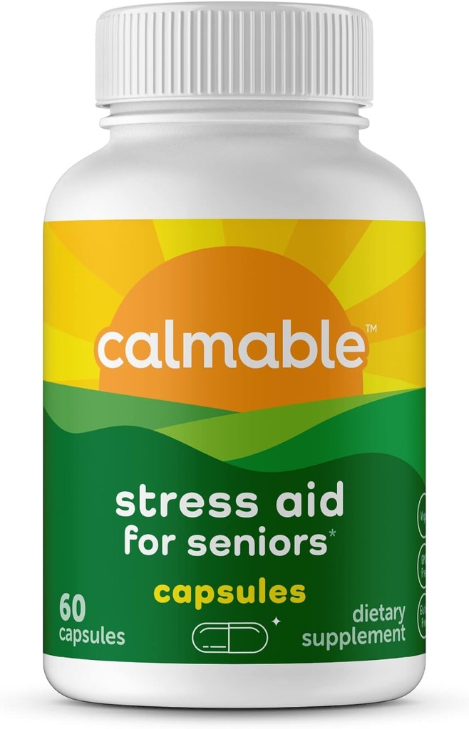 Aide à soulager le stress pour les aînés - Se sentir heureux, calme, concentré et détendu - Vegan - L-Theanine, Phosphatidylserine, Ashwagandha - Anti-stress Soutien Vitamine supplément alimentaire - 60 capsules