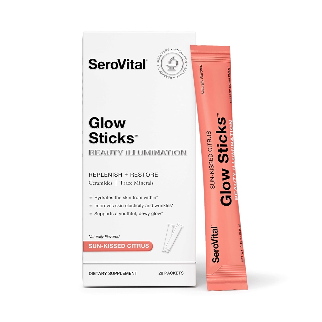 Serovital Glow Sticks Miscela di bevanda senza zucchero in polvere con Ceramidi di acido ialuronico Elettroliti per l'idratazione della pelle in 14 giorni Citrus Aroma 28