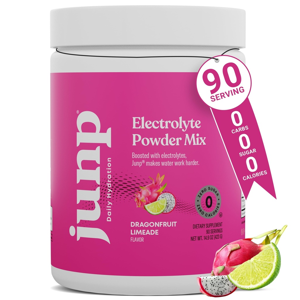 JUNP Electrolytes Powder No Sugar No Carbs - Dragonfruit Limeade Keto Electrolyte Drink Mix - Potassium & Salt Hydration Powder Electrolytes Zero Calorie Sugar Free Electrolyte Powder, 90 Servings