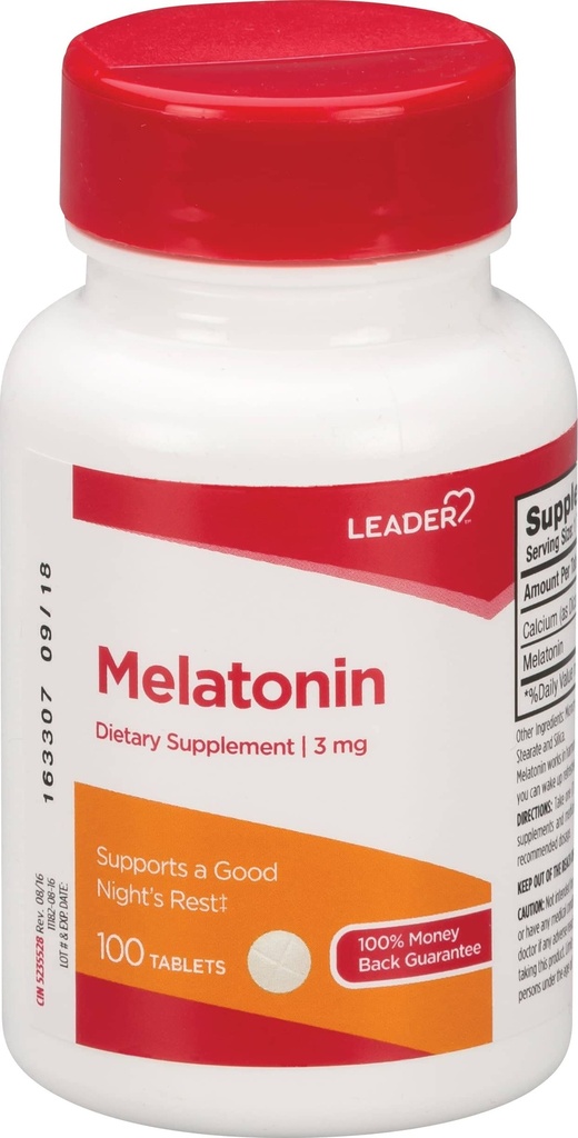 Leader Melatonin 3MG Tablets 100 Ct. Supports Relaxing Sleep & Healthy Sleep Cycles