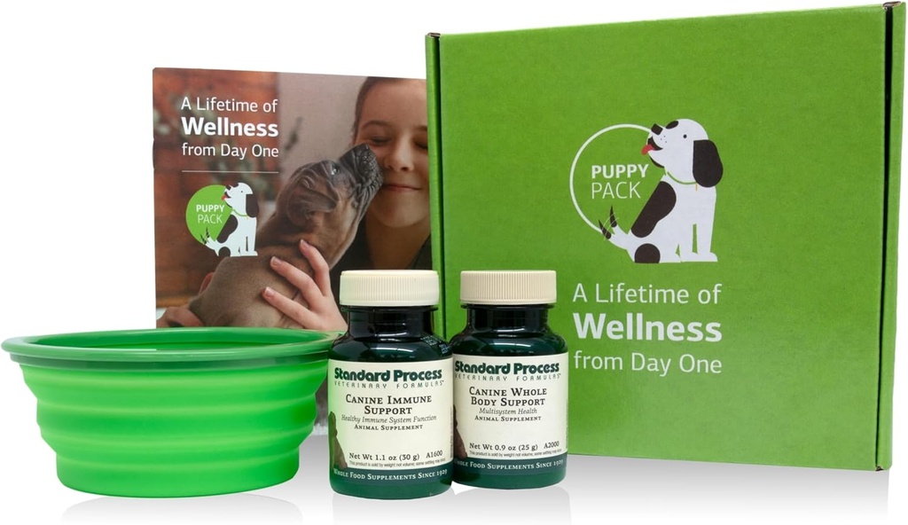 Standard Prozess-Puppy-Pack - Canine Immun- & Ganz-Body-Unterstützung Pulver-Ergänzungen - Welpen-Unterstützungs-Kit mit Canine Ganzkörper-Unterstützung & Canine Immunsystem-Unterstützung - Includes Collapsible Water Bowl