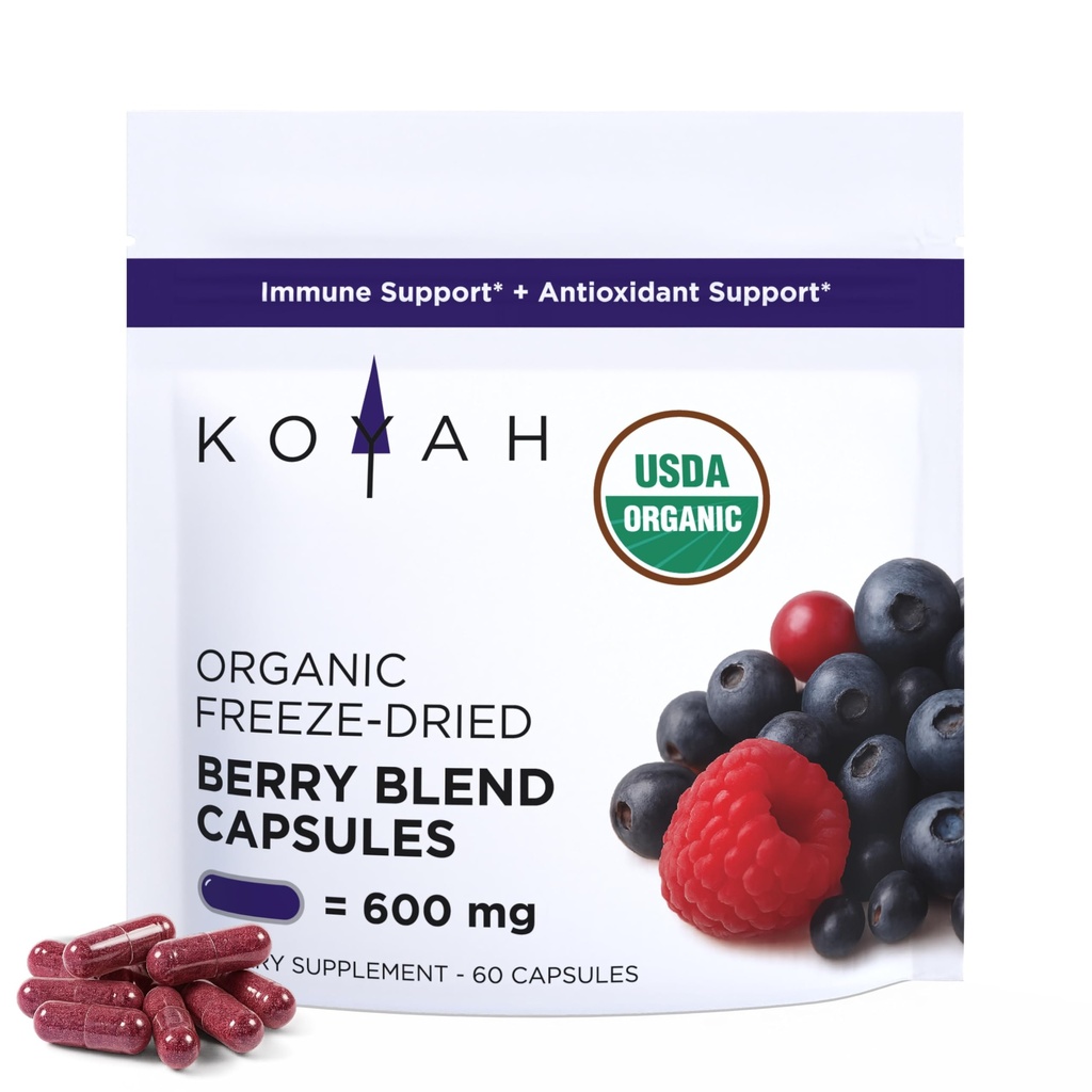 KOYAH - Organic Berry Blend Capsules – Freeze-Dried Whole-Berry - 600 mg per Capsule - Antioxidant Support* - 60 Capsules