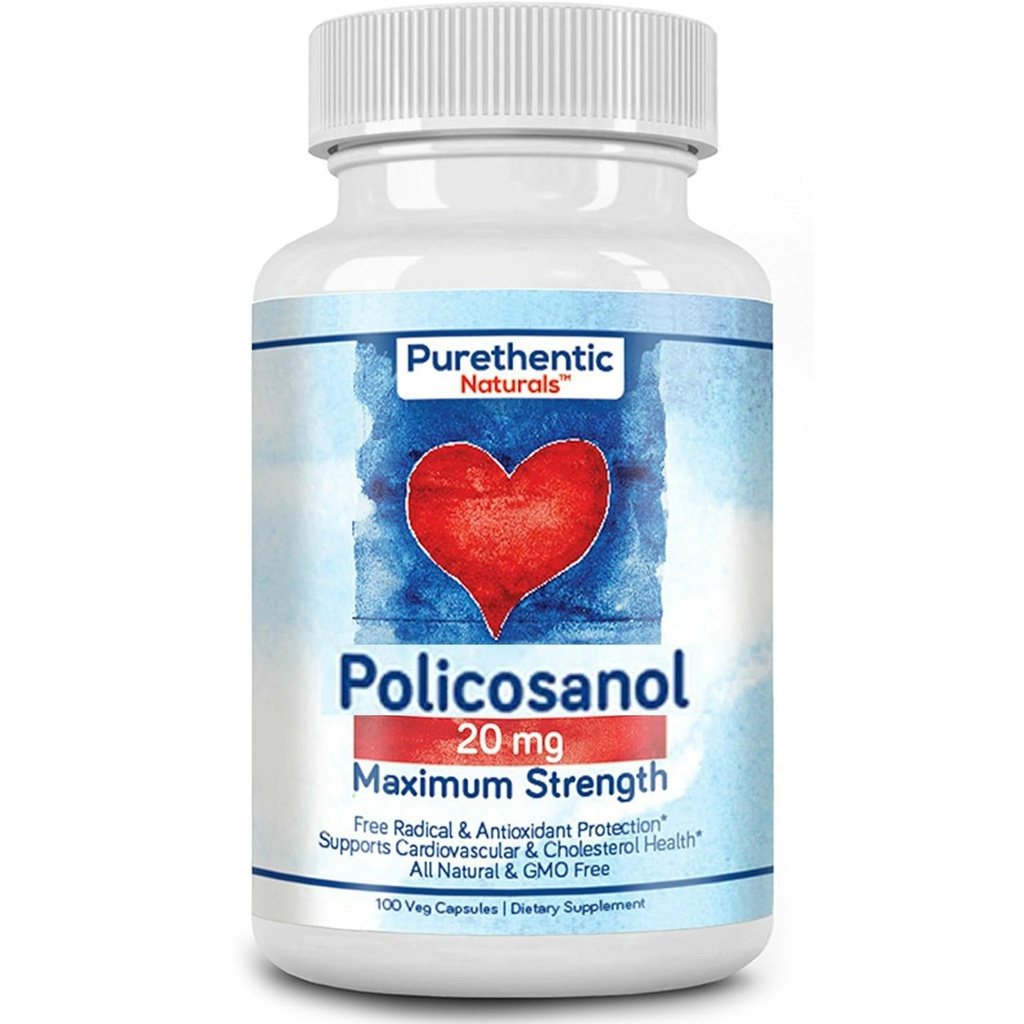 Policosanol 20mg | Supports Cardiovascular & Cholesterol Health* | Free Radical & Antioxidant Protection* | from Pure Sugar Cane with No Unnecessary Fillers | 100 Veg Capsules | Supports Cardiovascular & Cholesterol Health, Free Radical & Antioxidant Protection, From Pure Sugar Cane
