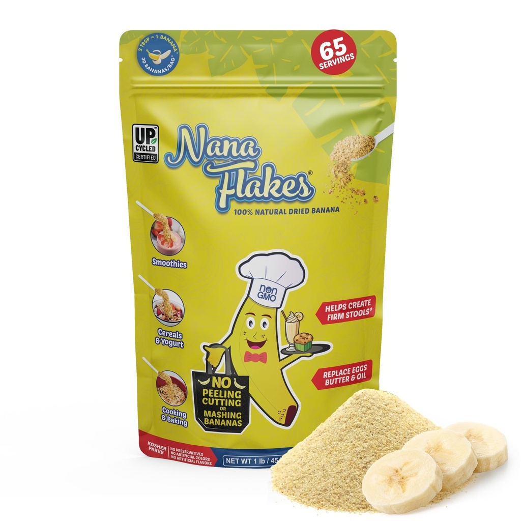 Nana Flakes 100% Pure Banana Flakes Food Powder - Natural - Great Source of Potassium & Fiber (Banana, One Pound Bag)