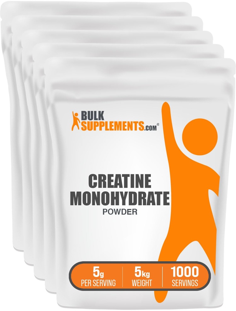 BulkSupplements.com Poudre monohydratée de créatine - supplément de créatine, poudre micronisée de créatine - sans aromatisants et sans gluten, 5g (5000mg) par portion, 5kg (11lb) (paquet de 5)