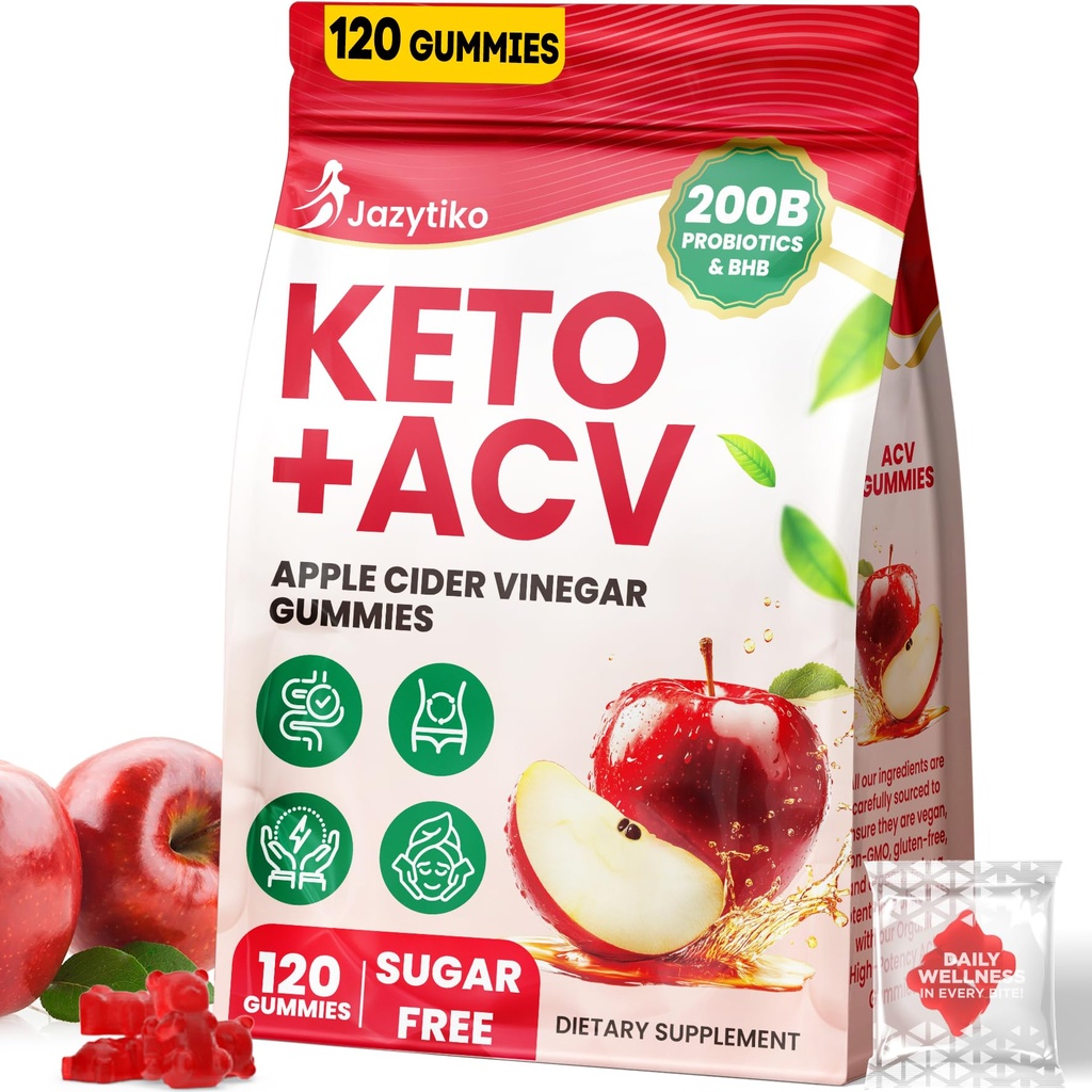 Apple Cider Vinegar Gummies, Advanced ACV Gummy with Probiotics, BHB, B12 and Keto Support - Keto Acv Gummies for Detox, Metabolism, Digestion, Gut & Immune Health - Sugar Free, Vegan, 120 Counts