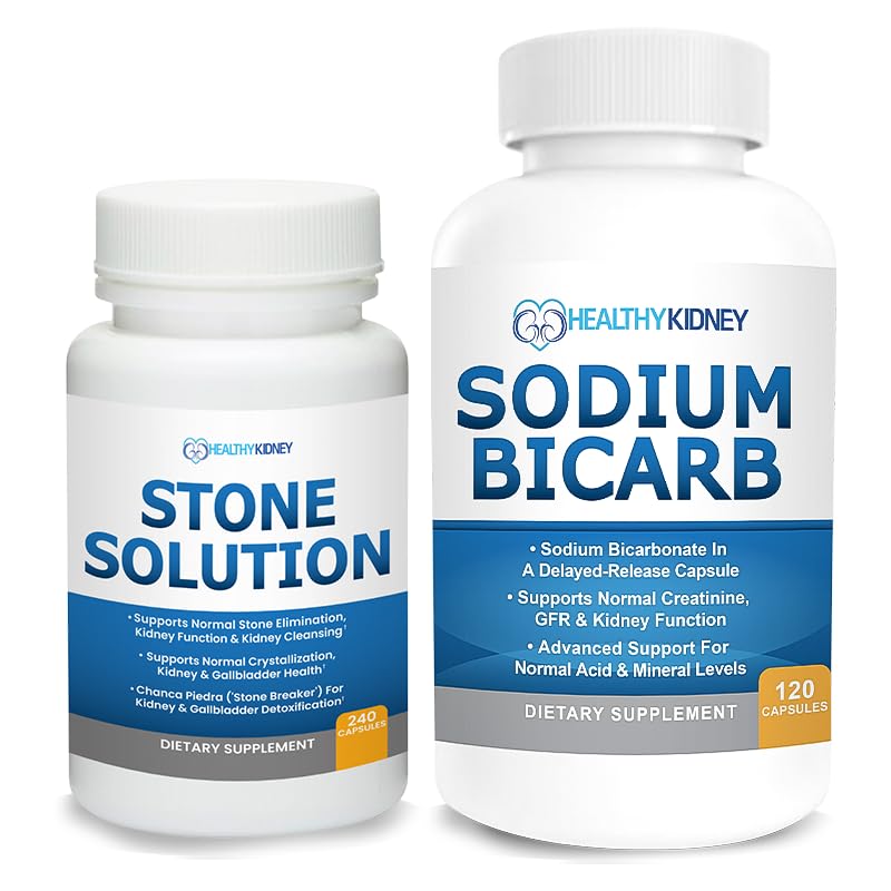 Stone Solution Capsules- Natural Dissolver, Kidney Stone Support & Kidney Cleanser, 60 Servings + Natriumbicarbonat 650mg Kapseln Verzögerte Freigabe zur Unterstützung normaler Kidney-Funktion, 120 Pillen