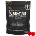 Creatine Monohydrate Gummies for Men & Women - Sugar Free & Vegan Advanced Formula W/L-Taurine + Vitamin B12 - for Muscle Strength, Muscles Builder, Recovery (120 Count (Pack of 1), Strawberry)