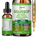 Organic Soursop Drops, Soursop Bitters Liquid w/Sea Moss Ashwagandha Milk Thistle Turmeric Holy Basil, 7-in-1 Herbal Supplement for Liver Detox, Cellular, Antioxidant, Digestive & Immune Support