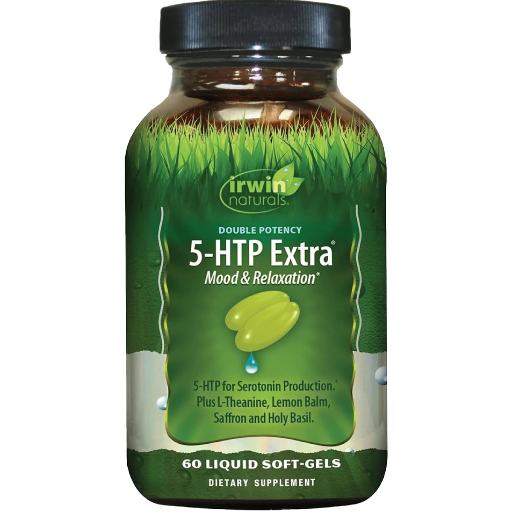 Irwin Naturals Doppio Potency 5-HTP Extra - 60 Liquid Soft-Gels - per Rilassamento e Produzione Serotonina - 30 Serve