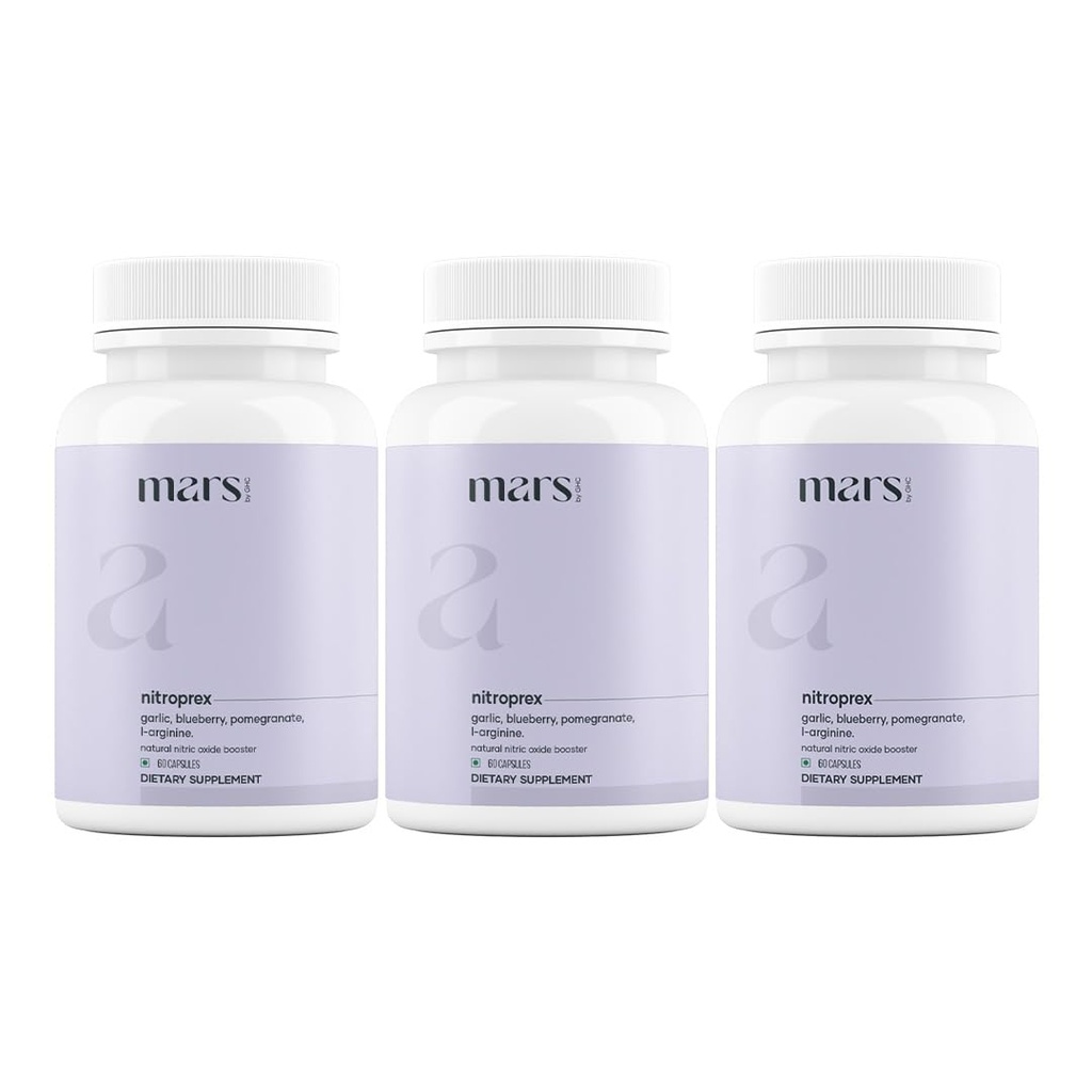 Mars NitroPrex, Nitric Oxide Booster Capsules, Pre Workout Supplement, Energy & Endurance Wellness Formula (Pack of 3)