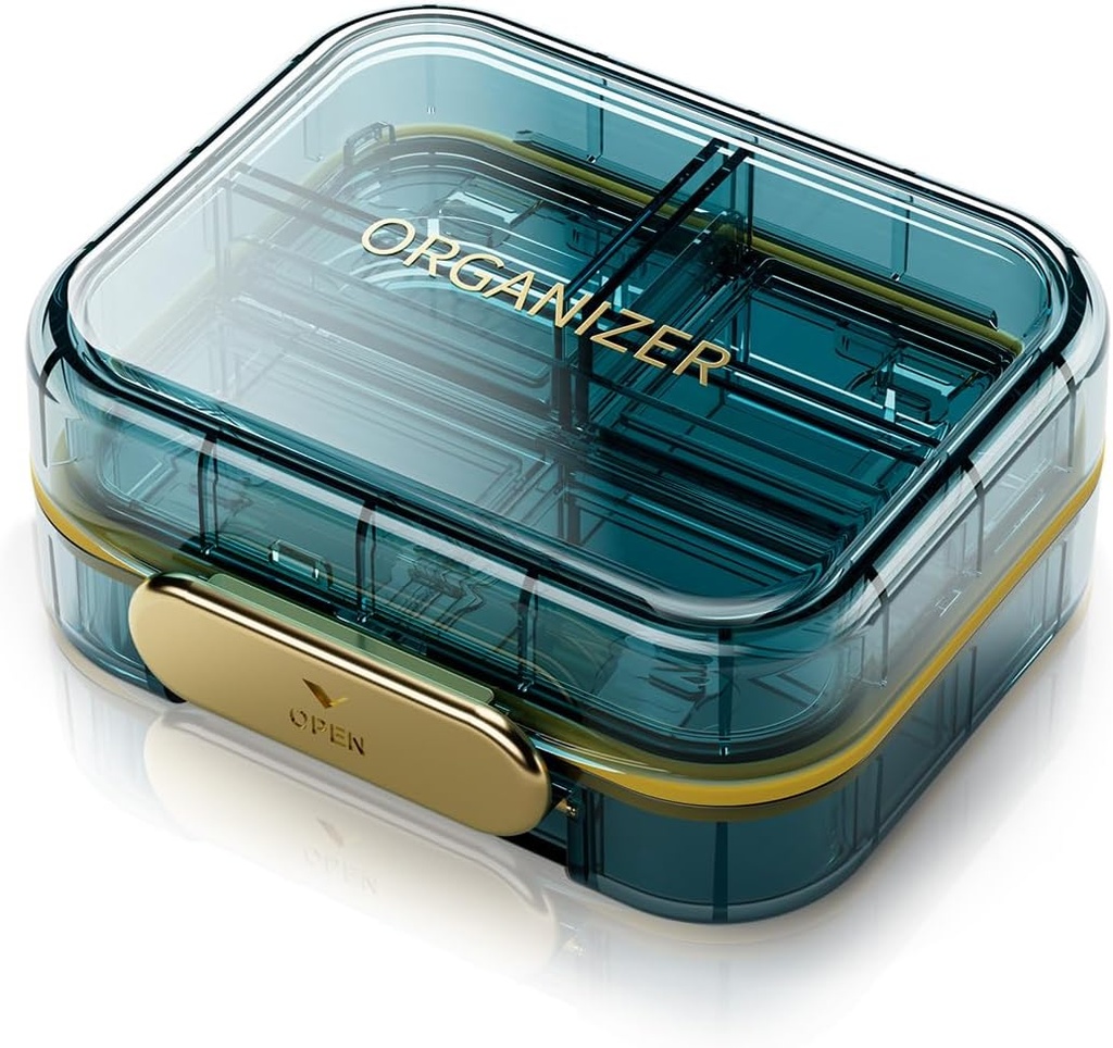Organisateur portable de pilules de voyage avec 7 compartiments - Perfect Weekly Pill Case Waterproof Pill Box pour les vitamines quotidiennes et la médecine, petit contenant de pilules pour la purée de poche (bleu)