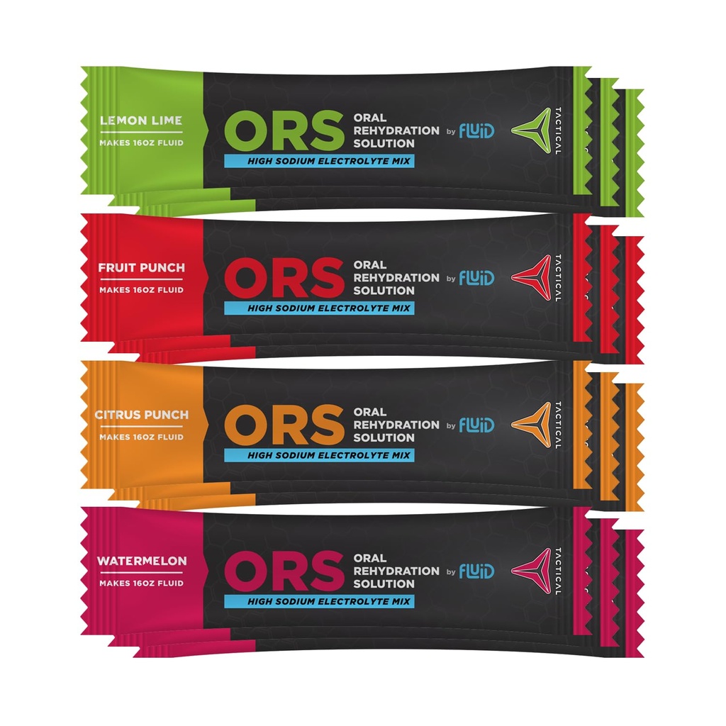 Fluid Tactical - ORS (Oral Rehydration Solution), Recover Faster, Extreme Dehydration Electrolytes, 12pack (4 Flavor Variety Pack)