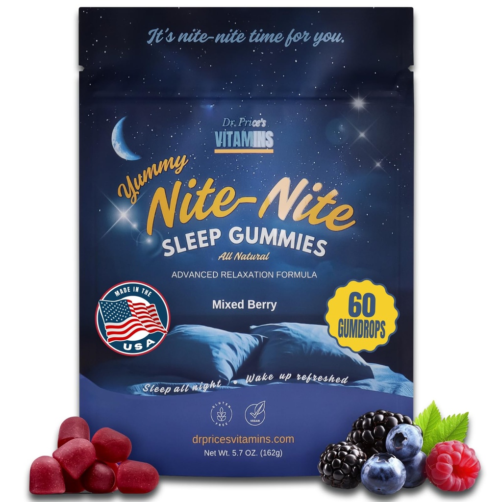 Dr. Price Sleep Gummies für Erwachsene – 3mg Melatonin, L-Theanin, GABA & Kräutermischung – Mixed Berry Flavor, Glutenfreie Schlafhilfe – 60 Count