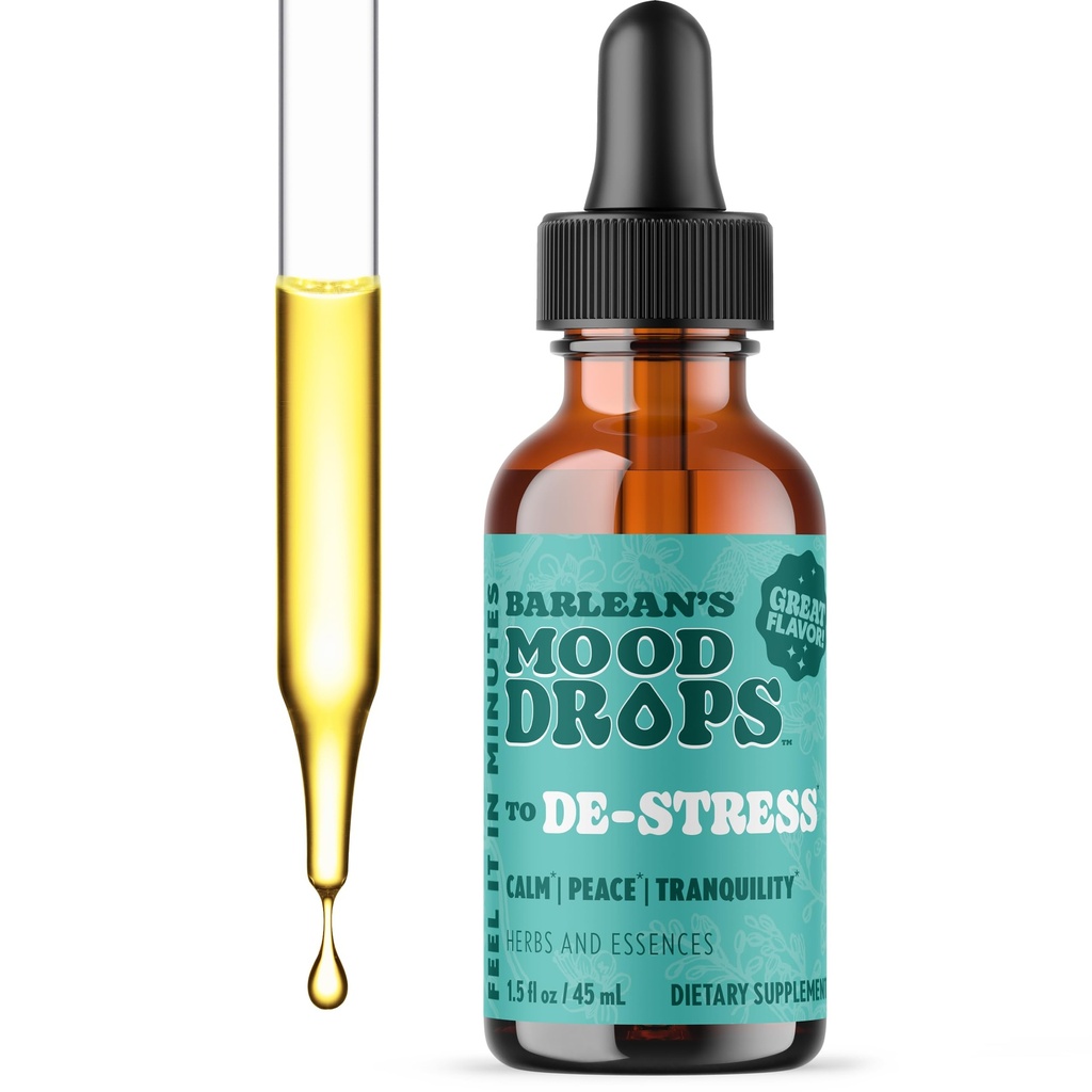 Barlean's Mood Booster Supplement, De-Stress Liquid Drop Supplements for Men and Women, Ashwagandha and L Theanine Extract, Adaptogen Herbs Drops, 1.5 oz