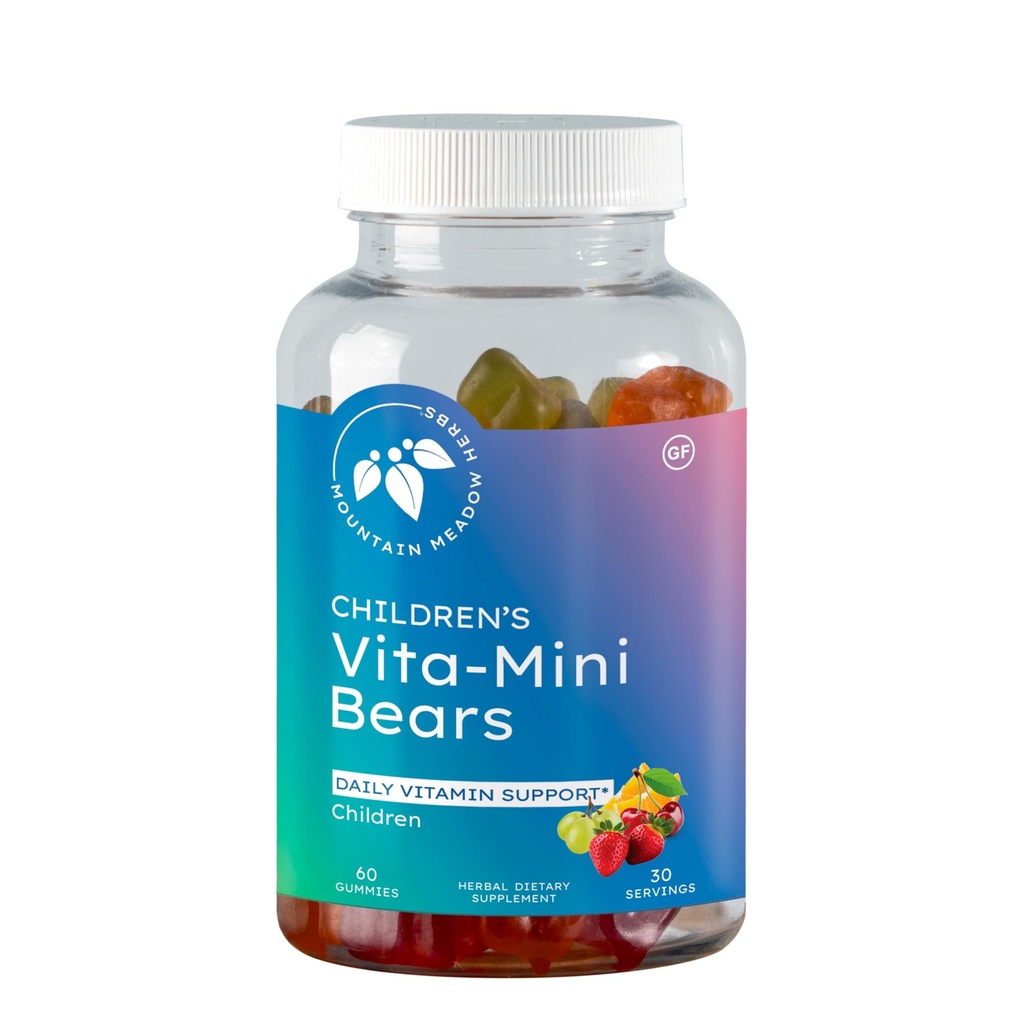 Berg Meadow Kräuter Vita-Mini Bären für Kinder | Multivitamin mit Biotin, Folic & Pantothenic Acid, Iodin, Zink | für Kinder gesunde Entwicklung | Fruchtgummis, 60 ct.