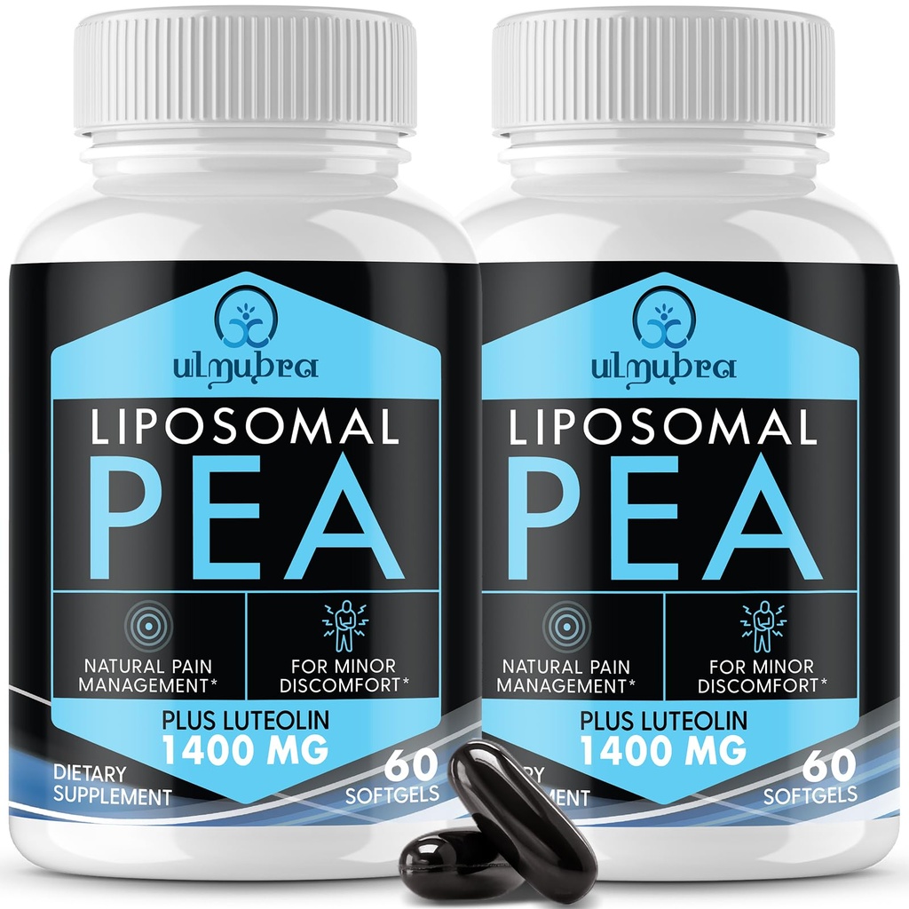 Ulmubra Liposomal Palmitoylethanolamide 1300 MG Plus Luteolin 100 MG, Superior Absorption, Micronized Pea Supplement for Discomfort Management, 120 Softgels