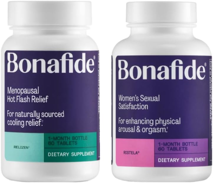 Bonafide Relizen + Ristela – hormonfreies Relief von Hot Flashes und Night Sweats während der Menopause* + Hormonfreie, drogenfreie Unterstützung für sexuelle Zufriedenheit der Frauen – 1 Monat Versorgung
