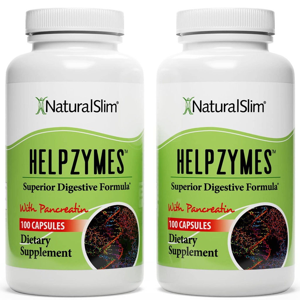 NaturalSlim Helpzymes, Enzymkomplex für Erwachsene mit Bromelain, Ox Bile, Pancreatin & Betaine HCL,100 Kapseln, 2 Pack