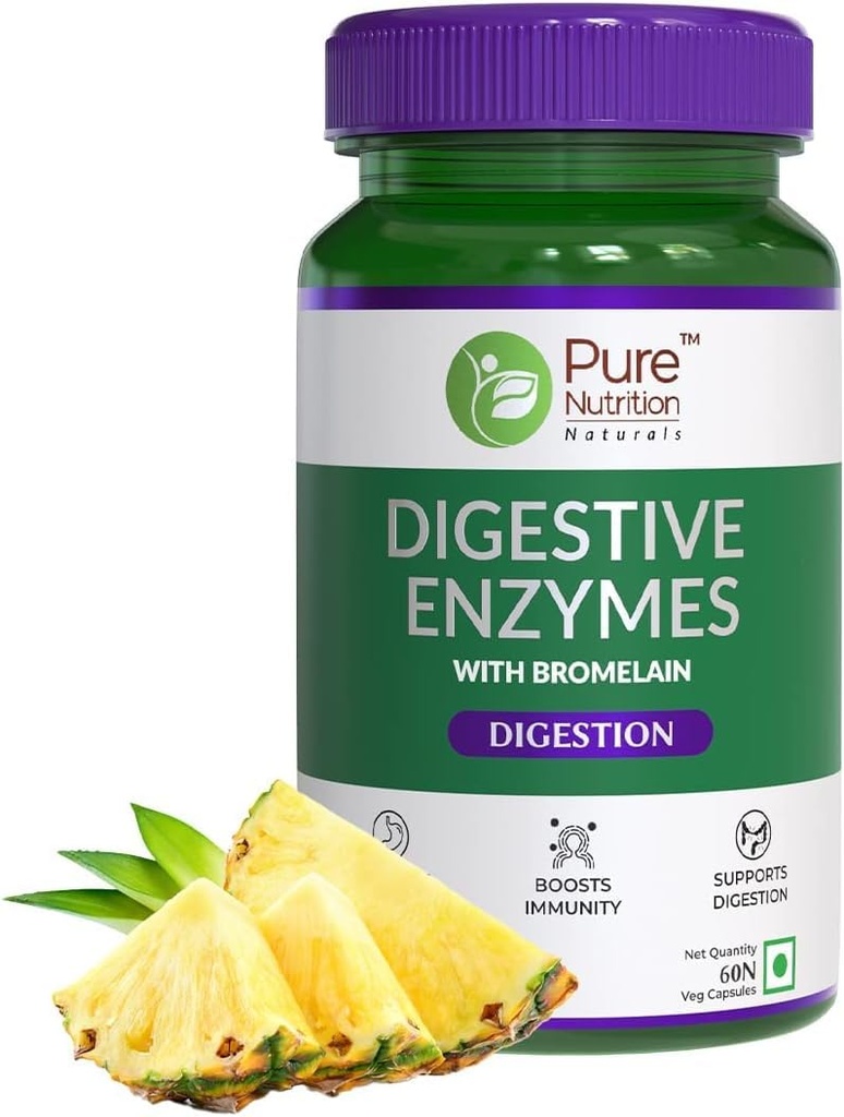 Digestive Enzymes 665mg (Amylase, Lipase, Protease, Cellulase, Lactase) with Bromelain| Better Bioavailability | Supports Digestion & Better Absorption of Food Nutrients - 60 Veg Capsules