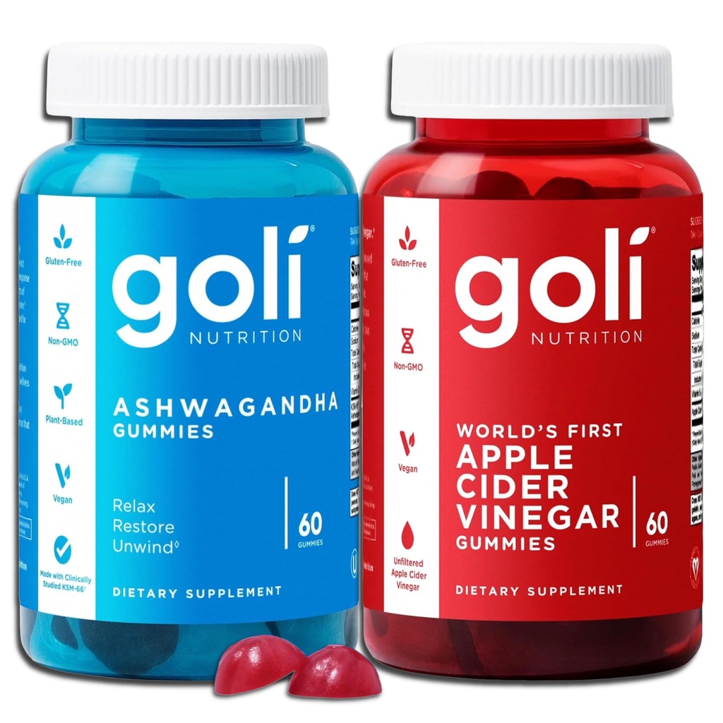 Goli Power Wellness Duo for Stress & Wellness Support – Apple Cider Vinegar & Ashwagandha Gummies with Vitamin B12 & Vitamin D, Gluten-Free, Vegan, Non-GMO & Gelatin-Free