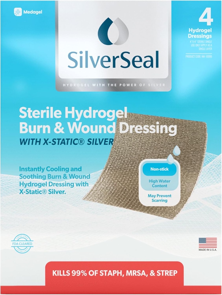 SilverSeal Burn and Wound Dressing (Hydrogl Pads) avec X-Static Silver (Hydrogl Pads)
