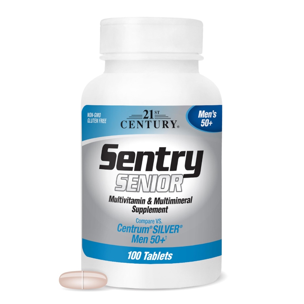 21 ° secolo Sentry Senior Men 50Plus compresse, bianco non accentato 100 conte