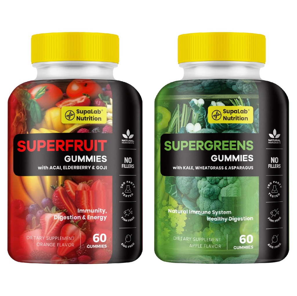 Super Greens & Fruits Gummies : 25 Veggies + 23 Fruits for Antioxidants, Immunity & Gut |Vitamins and Fiber|120 Gummies, 60-Day Supply