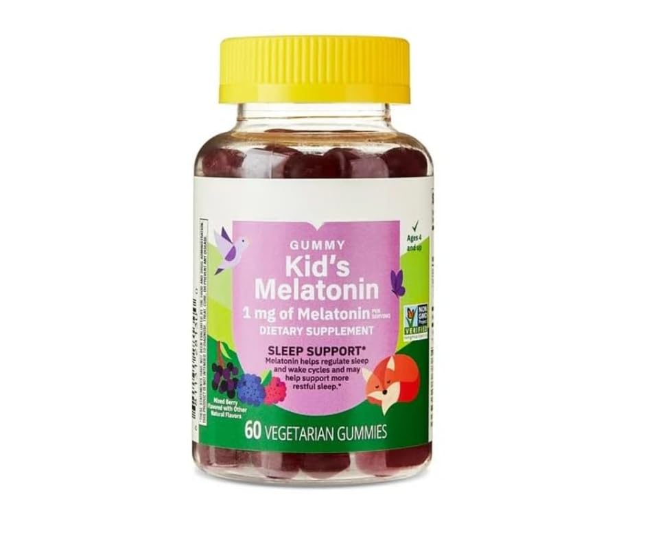SEDLAV Kids Melatonin Sleep Support Dietary Supplement Gummies, BlackBerry and Raspberry, 1 mg, 60 Count Sticker