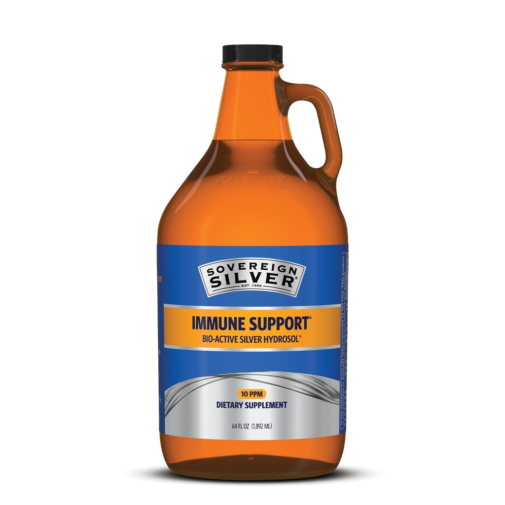 Sovereign Silver Immune Support - Kolloidal Silber, Bio-Active Silver Hydrosol, 10 ppm, Liquid Twist Top, 64 Fl Oz, (1,892 mL)