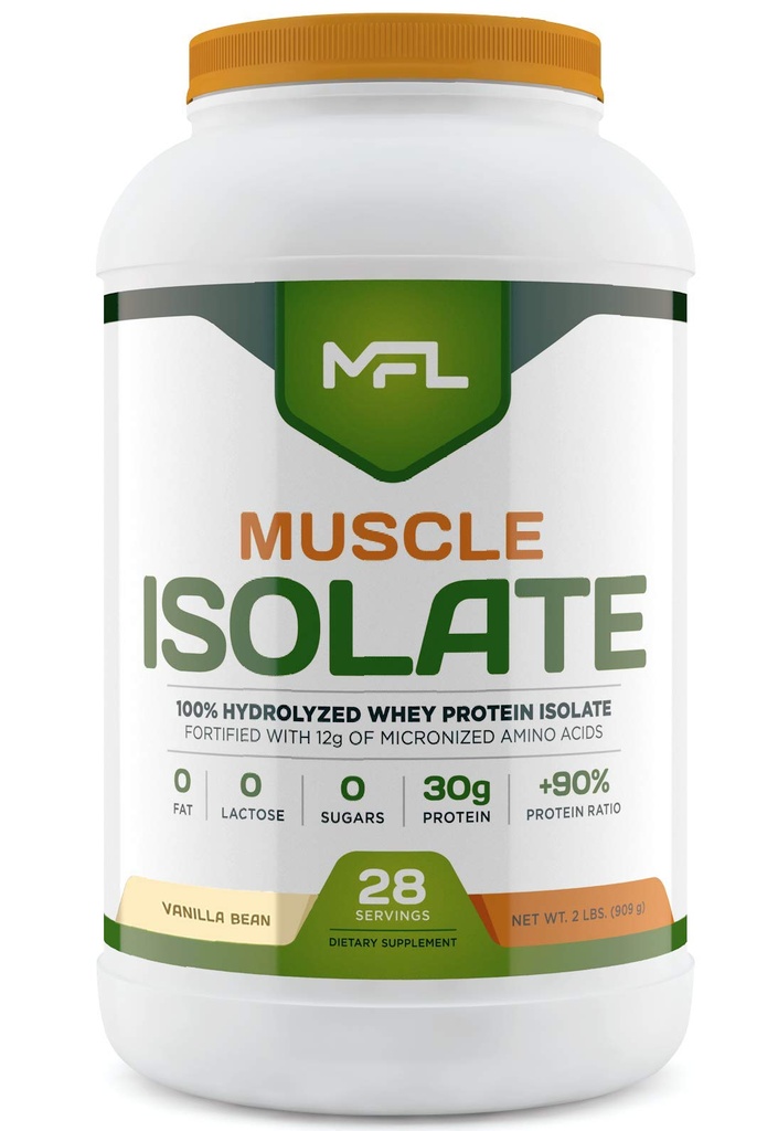 MFL 100% Isolate Protein l 30g of Protein l 12g Amino Acids l Keto Friendly l Low Carbs l 2 lbs. (Vanilla Bean)