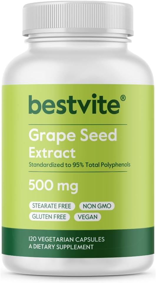 Estratto di semi di semi di uva BESTVITE 500mg (120 capsule vegetariane) - No Stearates - Standardizzato al 95% di polifenoli