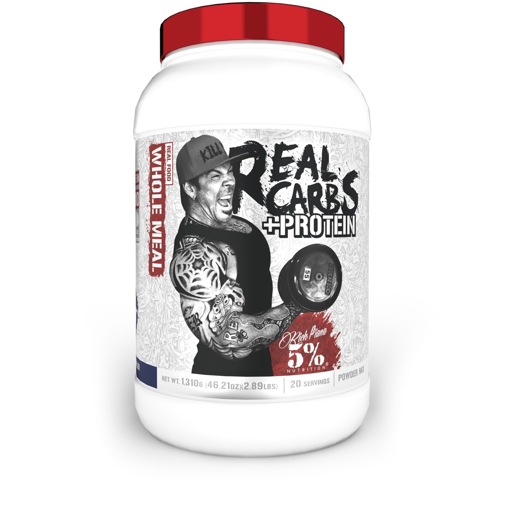5% Nutrition Rich Piana Real Carbs + Protein | Clean Maß Gainer Protein Powder | Real Food Carbohydrate Fuel for Pre Workout/Post-Workout Recovery Meal | 2,89 lb, 20 Srvgs (Blueberry Cobbler)