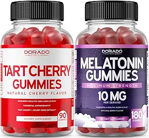 Tart Cherry Gummies Uric Acid Level Support (90 Count) - Advanced 2400mg Equivalent Extract with Celery Seed Melatonin for Adults (180 Count) - Melatonina disciolta rapida 20mg - NonGMO, Vegan & USA Made
