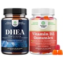 Ensemble de complément DHEA pour l'équilibre hormonal, la stabilité de l'humeur, la fonction cérébrale - Déhydroépiandrostérone et vitamine D3 Gommies pour le bien-être quotidien avec 2000UI par service Muscle osseux et soutien immunitaire