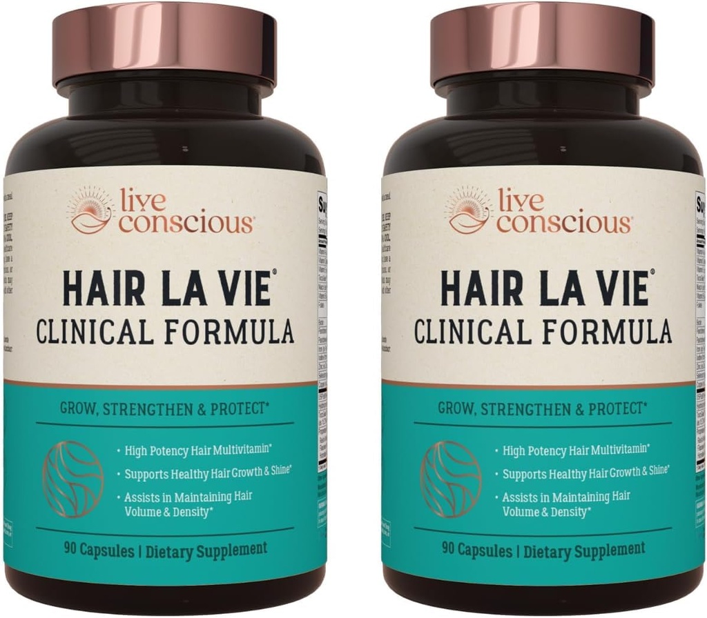 Hair La Vie Live Conscious Clinical Formula Hair Vitamins Capsule with Biotin and Saw Palmetto - Healthy Hair and Whole-Body Wellness (2-Pack)